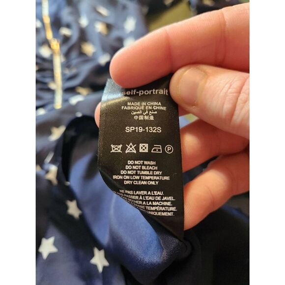 SELF-PORTRAIT Navy Blue Zip Front Ruffle Star Print Long Sleeve Mini Dress sz 0 - Picture 5 of 7